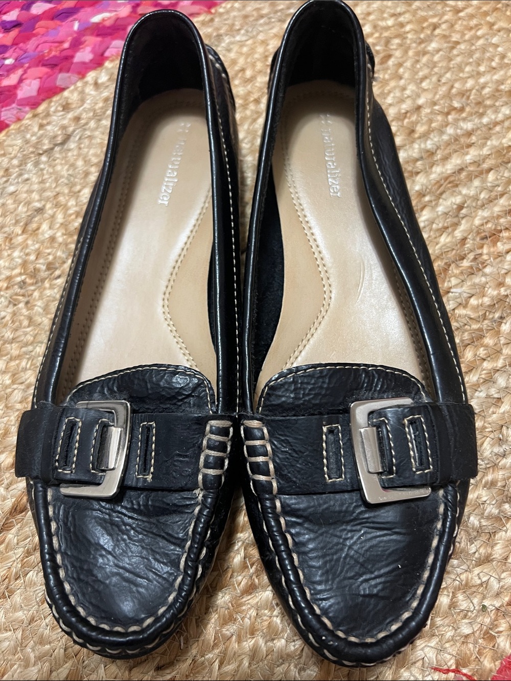 Naturalizer Black Leather Buckle Moccasin Flats 8.5